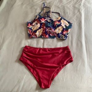 Two piece floral bathing suit